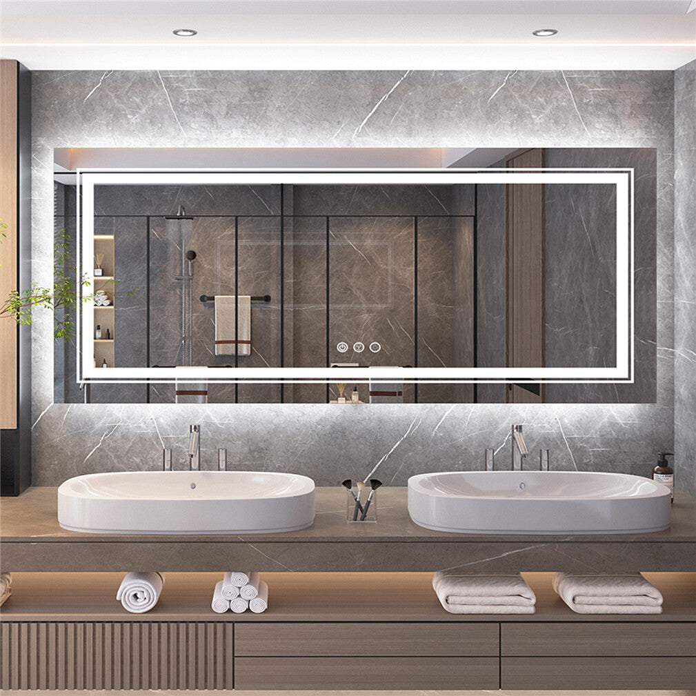 Oversize dual-light anti-fog LED bathroom mirror, backlit