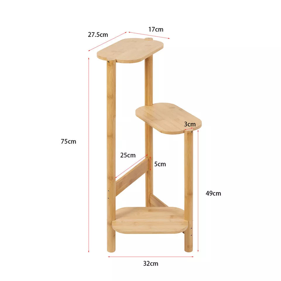 Bamboo corner plant holder with three display tiers