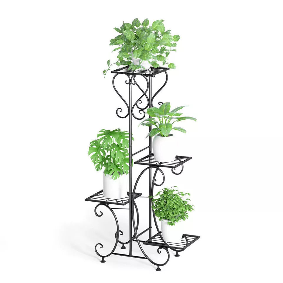 Black metal plant stand for indoor or outdoor use
