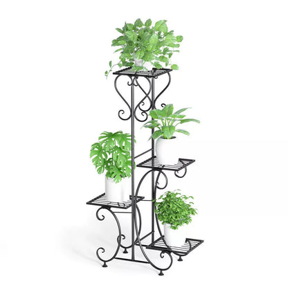 Black metal plant stand for indoor or outdoor use