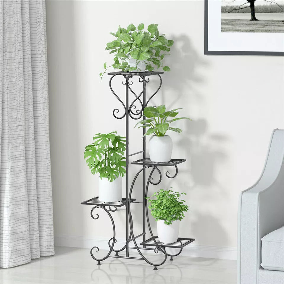 Four-level metal flower pot display rack