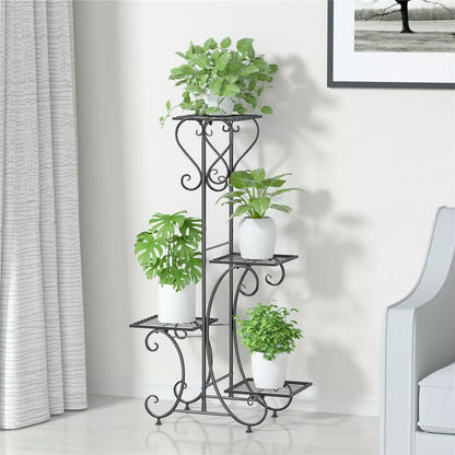 Four-level metal flower pot display rack