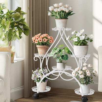 Six-pod flower stand in a white metal finish