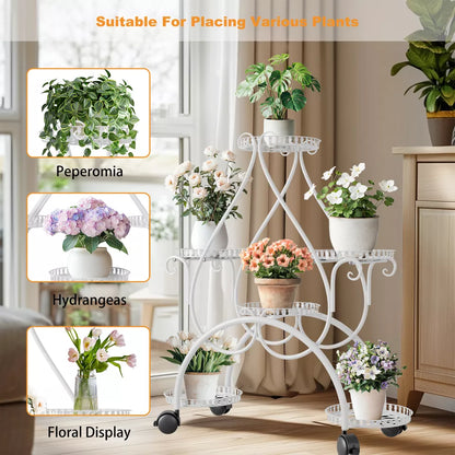 Tiered white metal rack for indoor plants