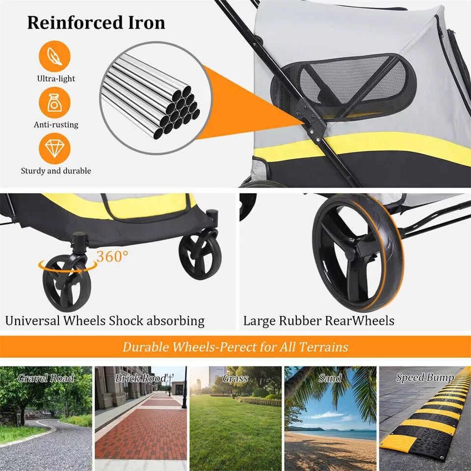 Breathable Pet Stroller with One-Click Fold