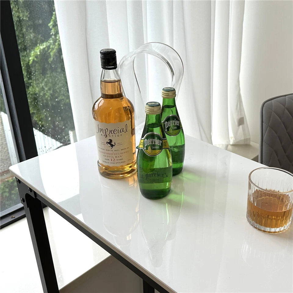 White high-top dining table with integrated footrests