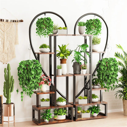 Decorative half heart plant stand for multiple flower pots