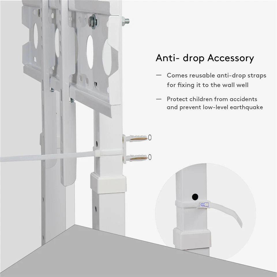 Heavy-duty white TV stand with cable management