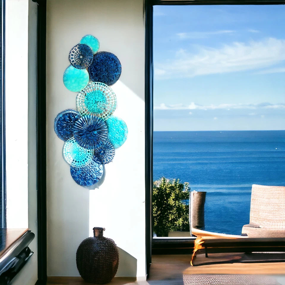 Decorative blue and aqua metal wall art for modern homes