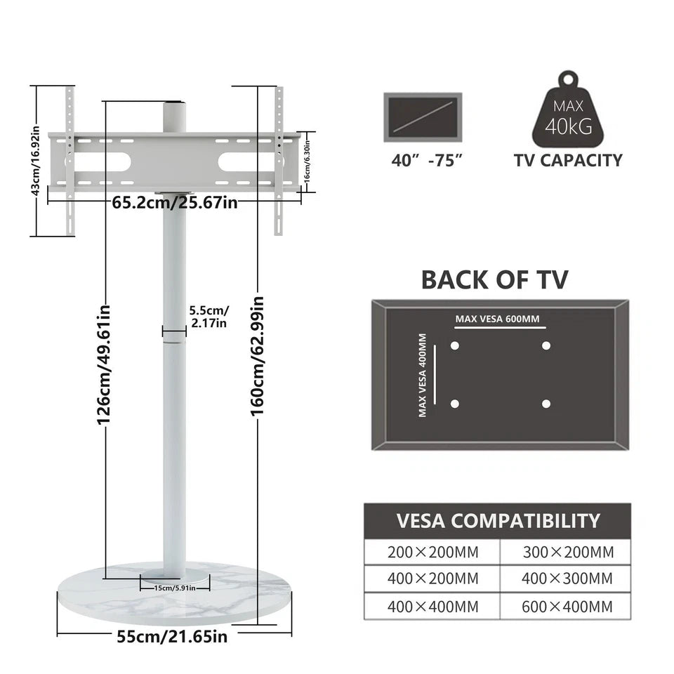 Contemporary TV floor stand with stable stone base