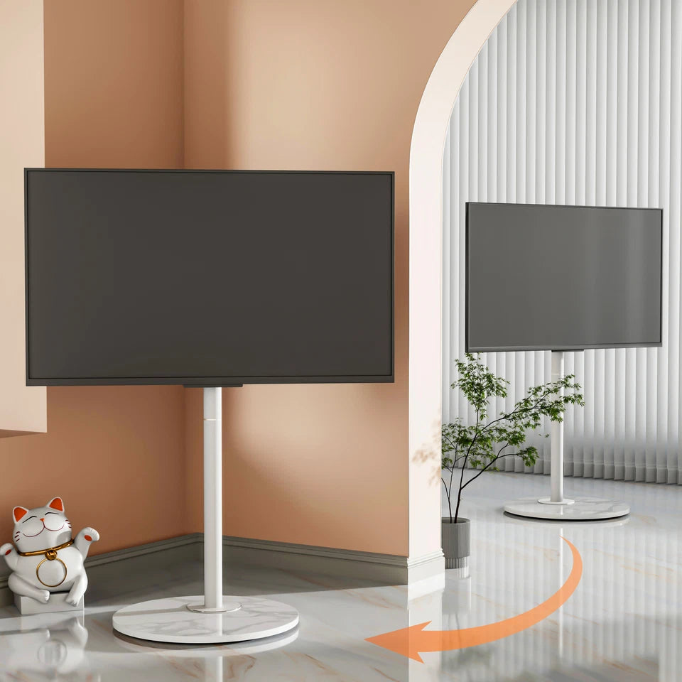 Modern TV floor stand with swivel mount and height adjustment