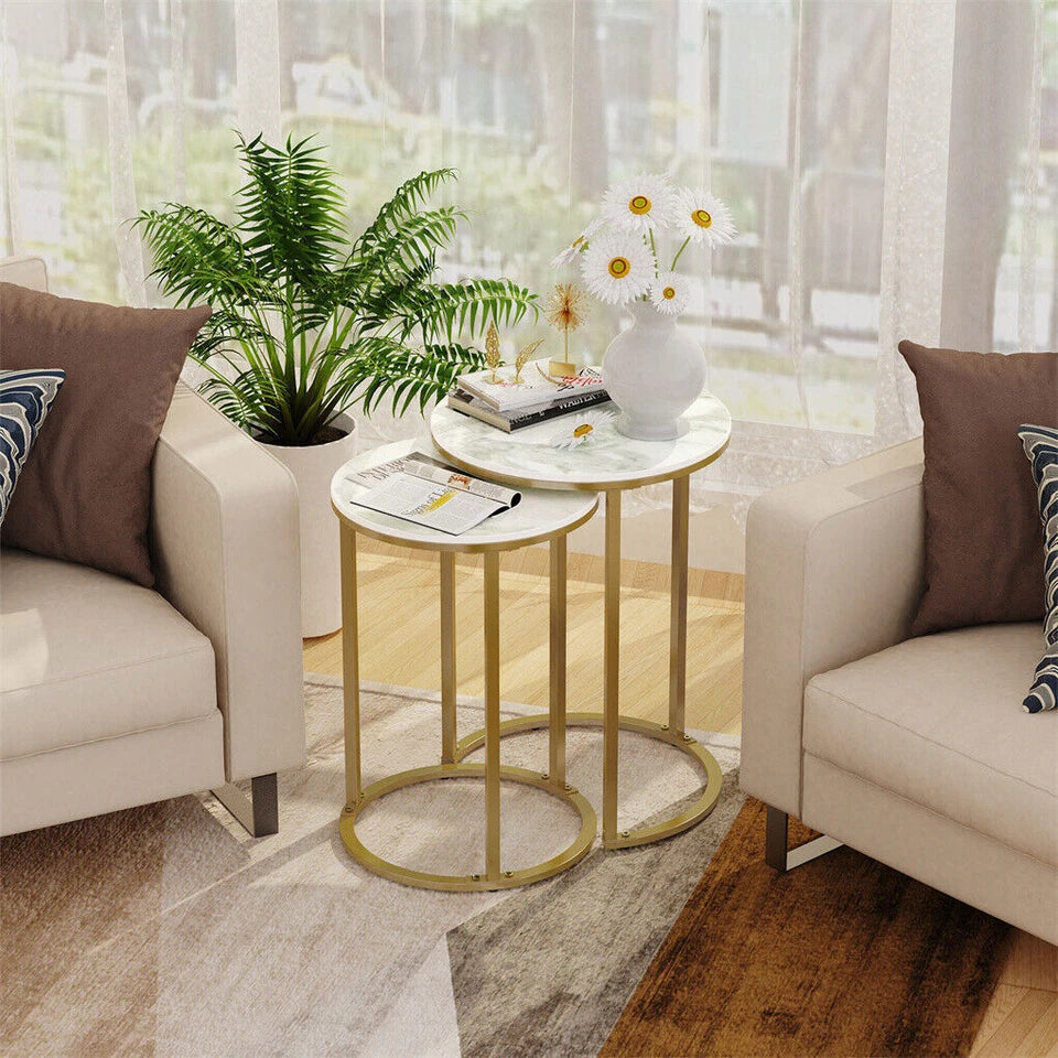 Contemporary pair of white nesting tables for living room