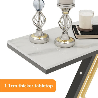 Geometric gold and black console table, full room setting