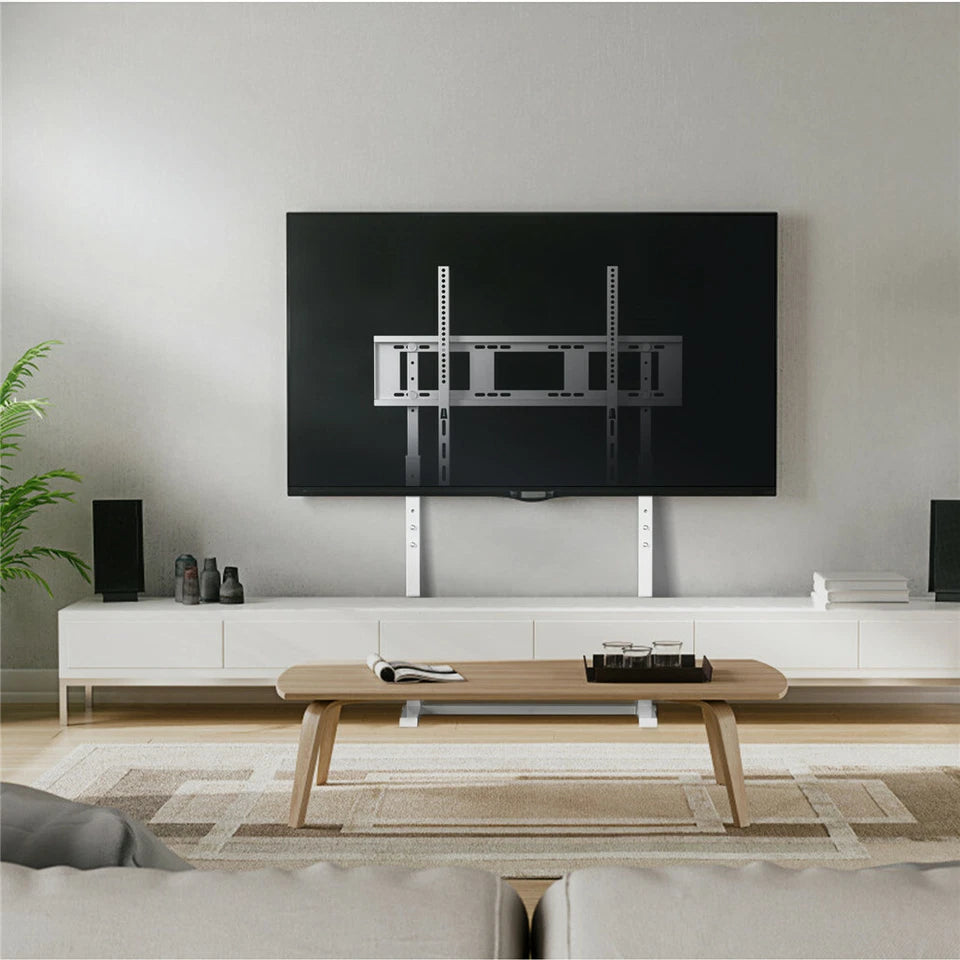 White universal TV stand for home and office displays