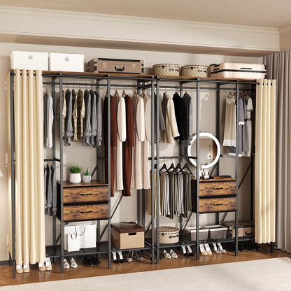 Fin Xxl Heavy Duty Wardrobe With 2 Drawers Bedroom Storage Hanging Bar Clothes Rail