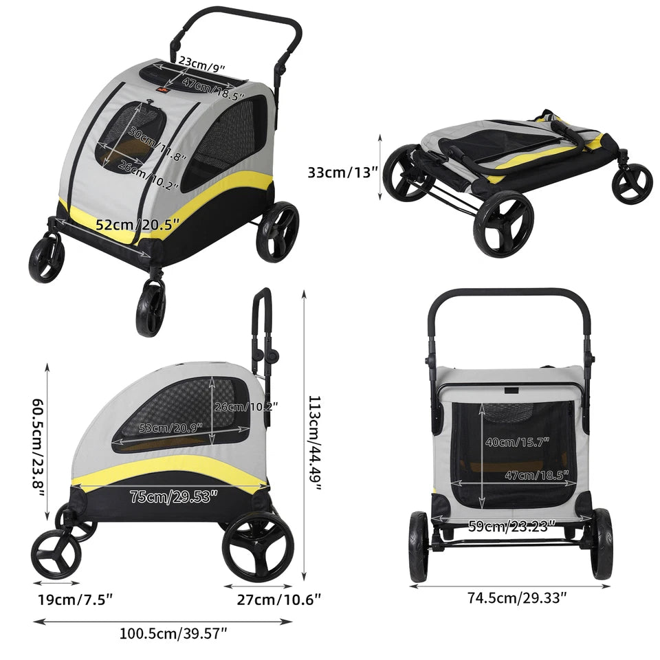 Shock-Absorbing Foldable Dog Stroller for XL XXL Dogs(XXLPartition Interior)