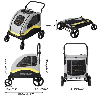 Shock-Absorbing Foldable Dog Stroller for XL XXL Dogs(XXLPartition Interior)