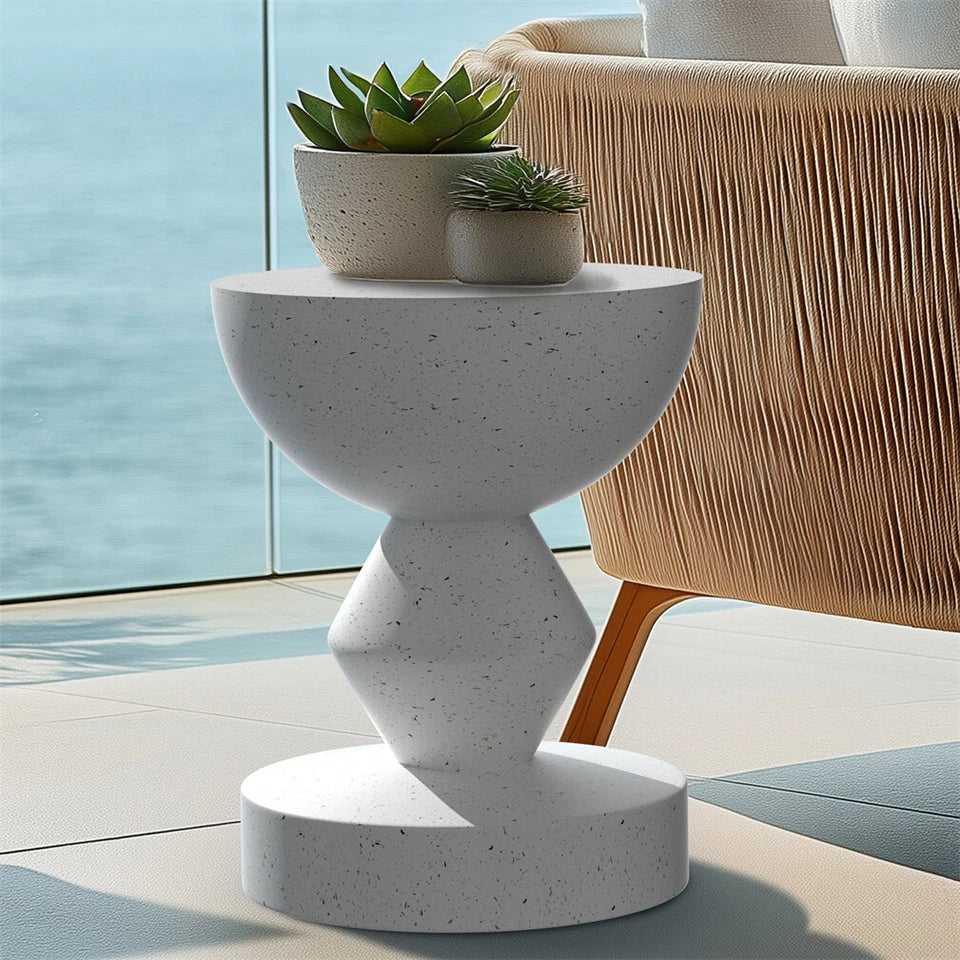 Modern white concrete accent table for patio and home