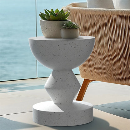 Modern white concrete accent table for patio and home