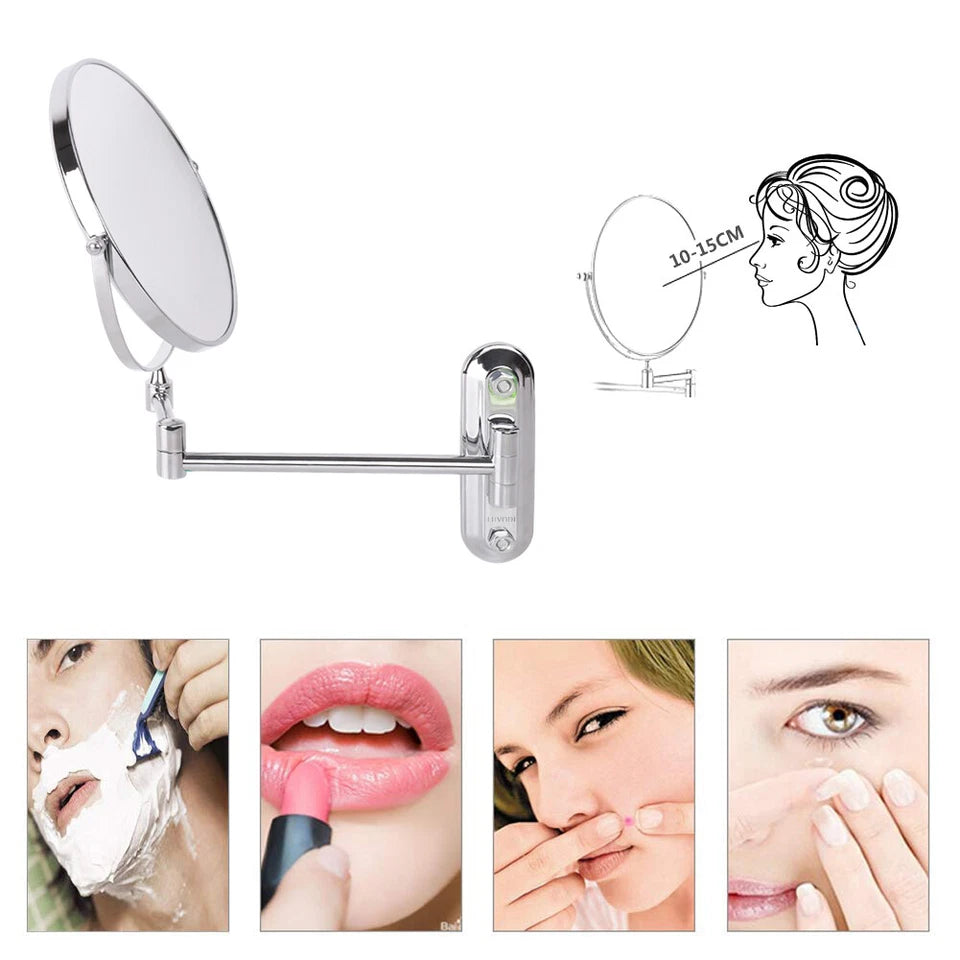 Wall mounted double sided shaving mirror in chrome