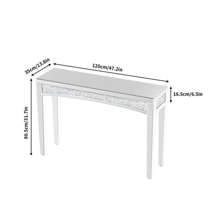 Elegant mirrored console table with decorative glass legs
