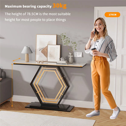 Geometric gold and black console table, dimensions