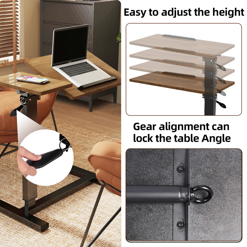 Contemporary adjustable laptop desk with walnut tabletop
