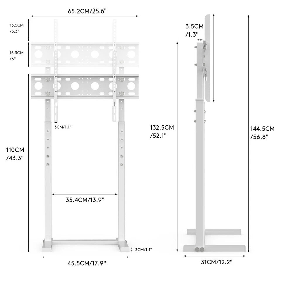 P&P White Adjustable Standing TV Stand with Cable Management for TVs