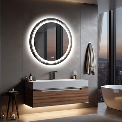Contemporary LED wall mirror with touch sensor controls