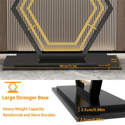 Geometric gold and black console table, top view