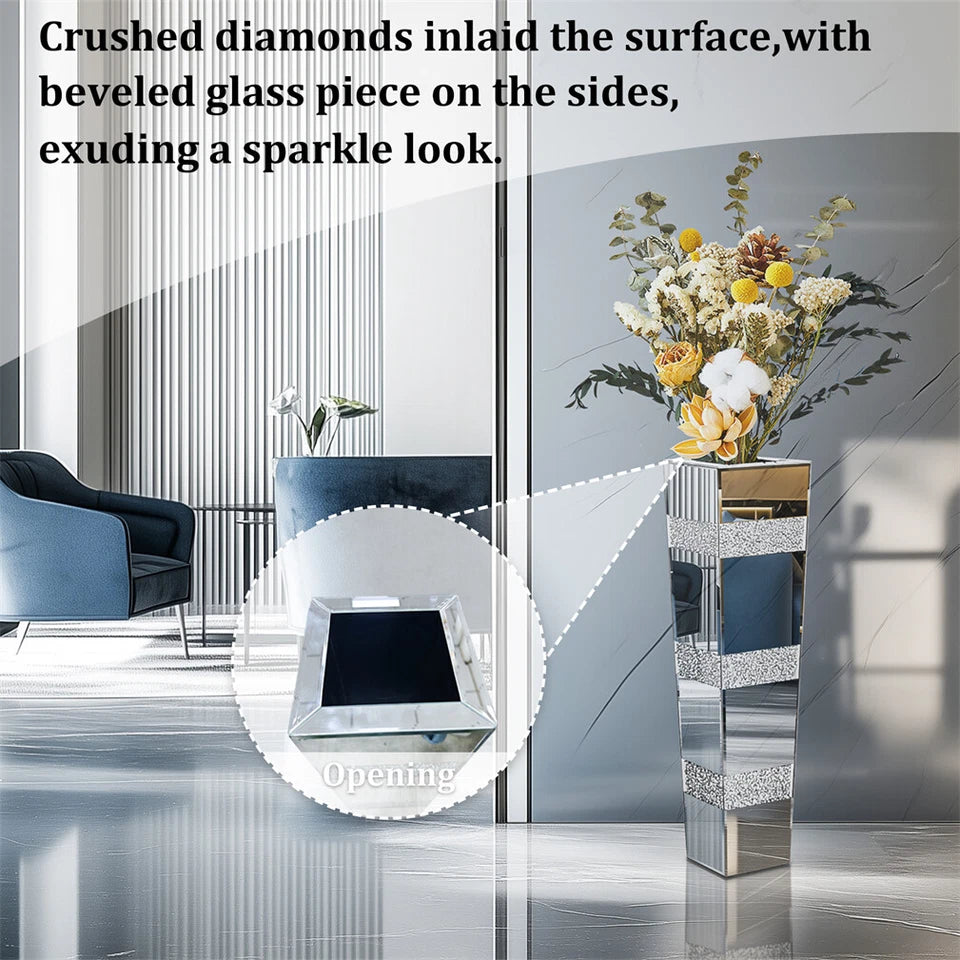 Elegant Standing Vase with Crushed Diamond and Mirror Look