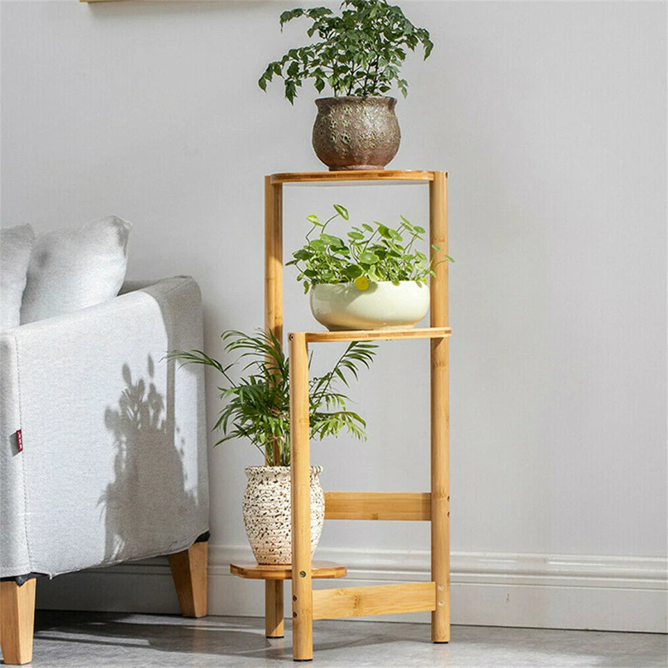 Wooden Plant Display Stand â€“ Rustic 3-Tier Ladder Shelf