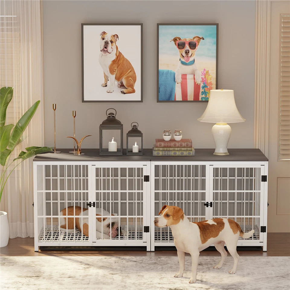 Durable wooden dog crate with easy-clean tray