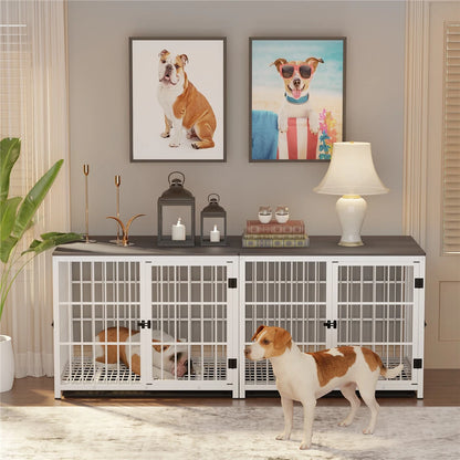 Durable wooden dog crate with easy-clean tray