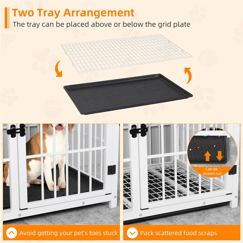 Indoor wooden dog crate with three access doors