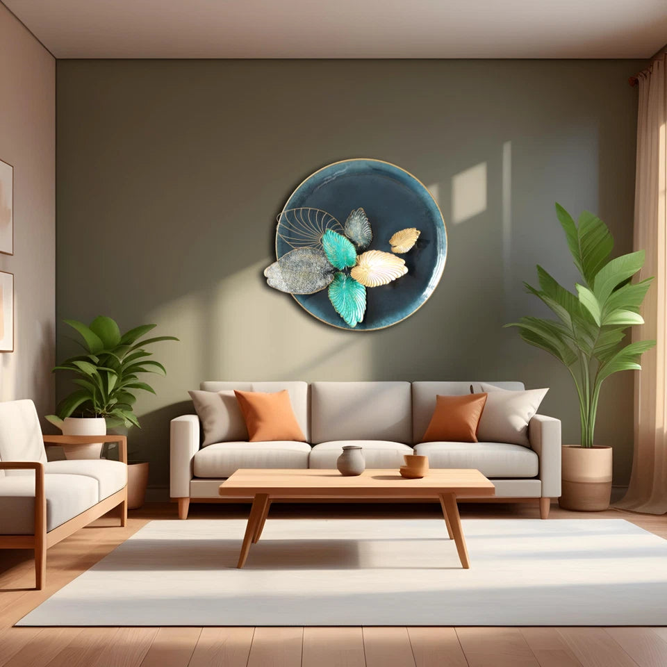 Contemporary multicolour leaf metal wall sculpture