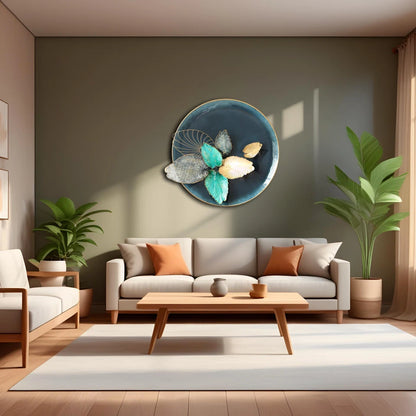 Contemporary multicolour leaf metal wall sculpture