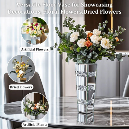 P&P Silver Diamond Inlaid Table Vase, Modern Decorative Centerpiece for Home