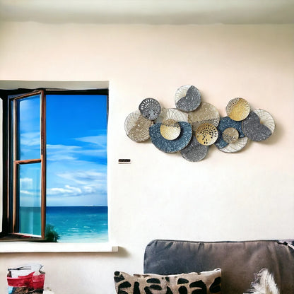 Elegant silver, gold and blue textured wall sculpture