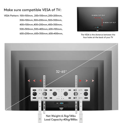 Freestanding white TV stand with built-in cable management