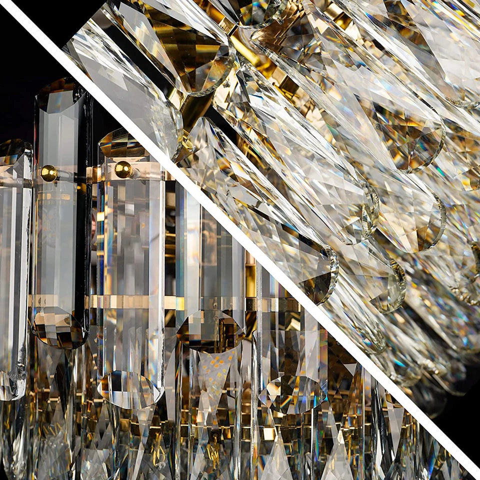P&P Gold And Grey Smoky Crystal Chandelier With 10 E14 LED Lights And Adjustable Height