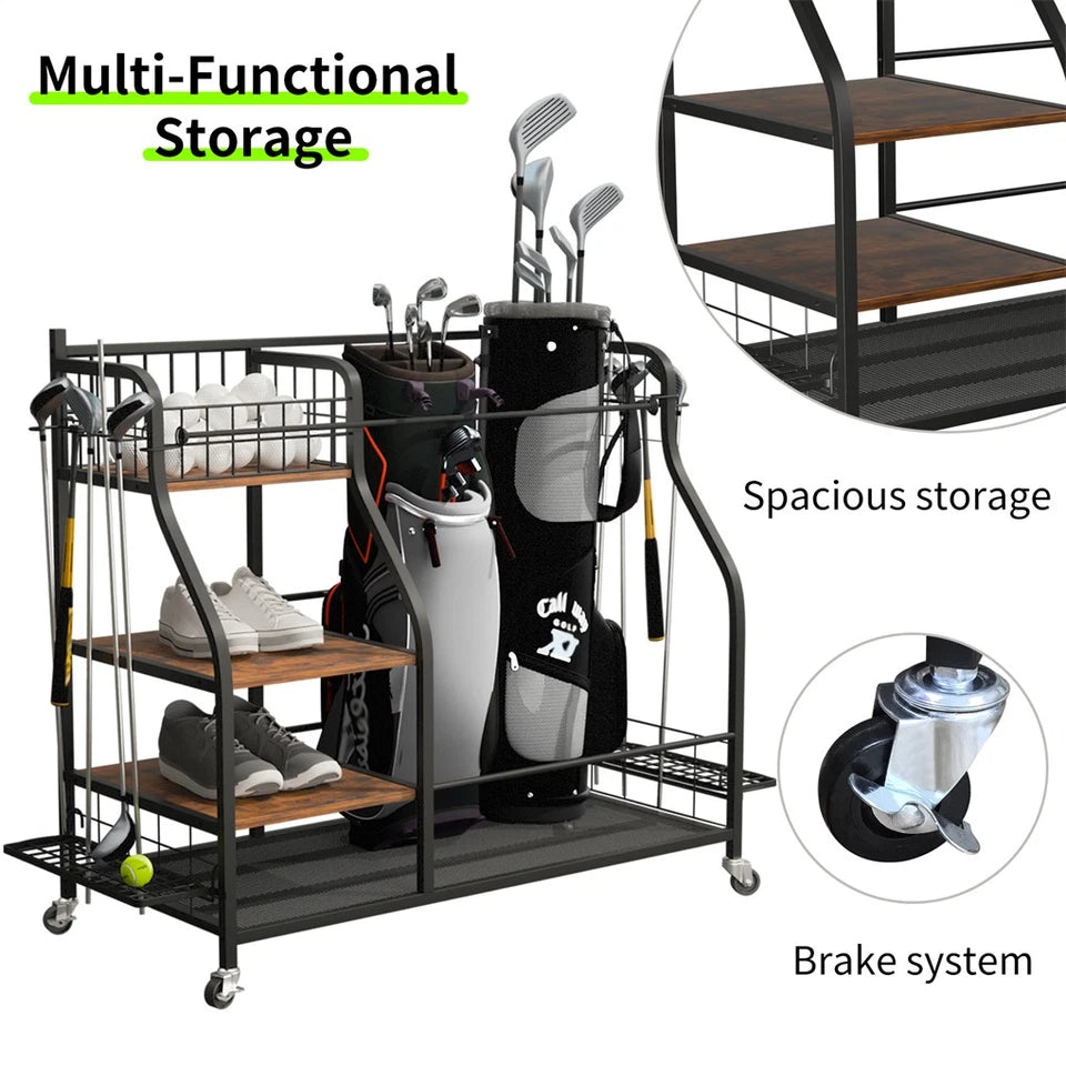 Portable golf bag rack for organized equipment storage