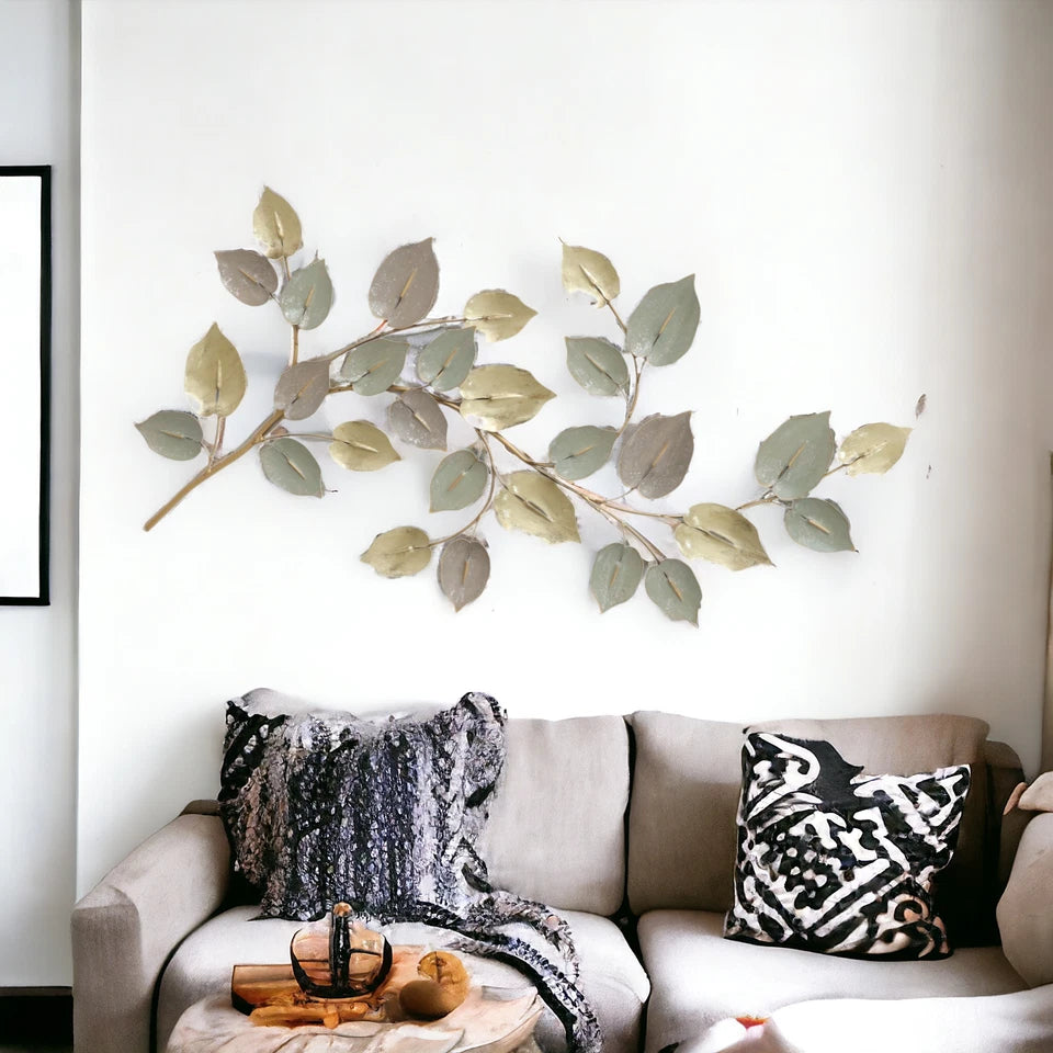 Luxury leaf branch metal wall decoration for home interiors