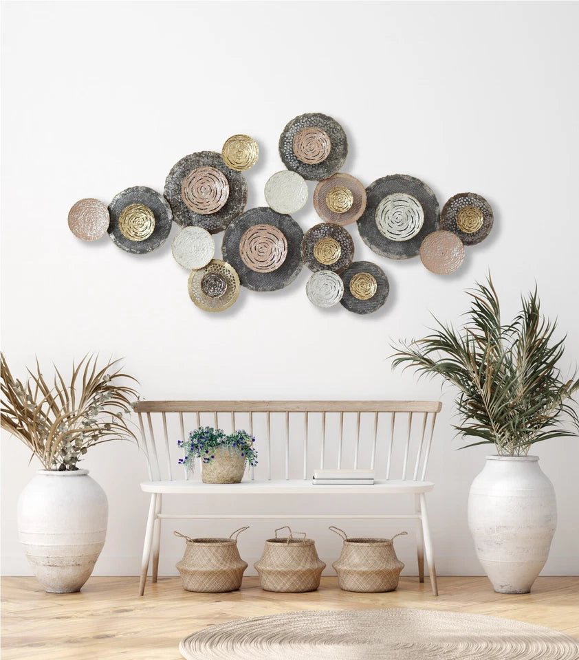 Multi-Tone Abstract Metal Wall Art with Textured Circular Layered Design