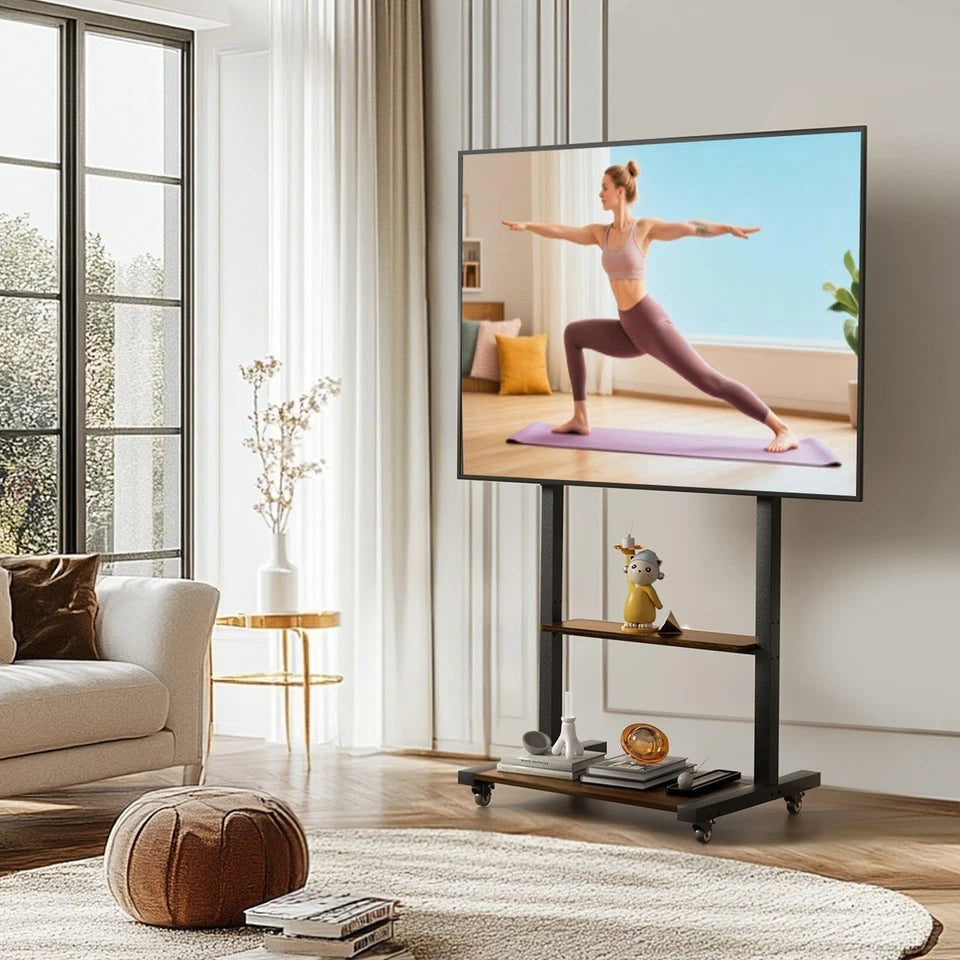 Heavy duty black TV stand for TVs up to 100 inches