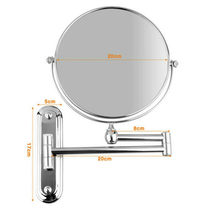 Adjustable chrome magnifying mirror for bathroom