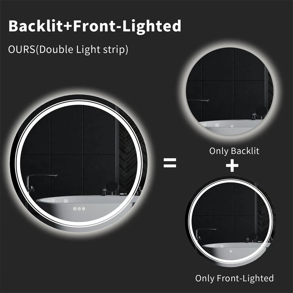 Modern vanity mirror with LED illumination and touch controls