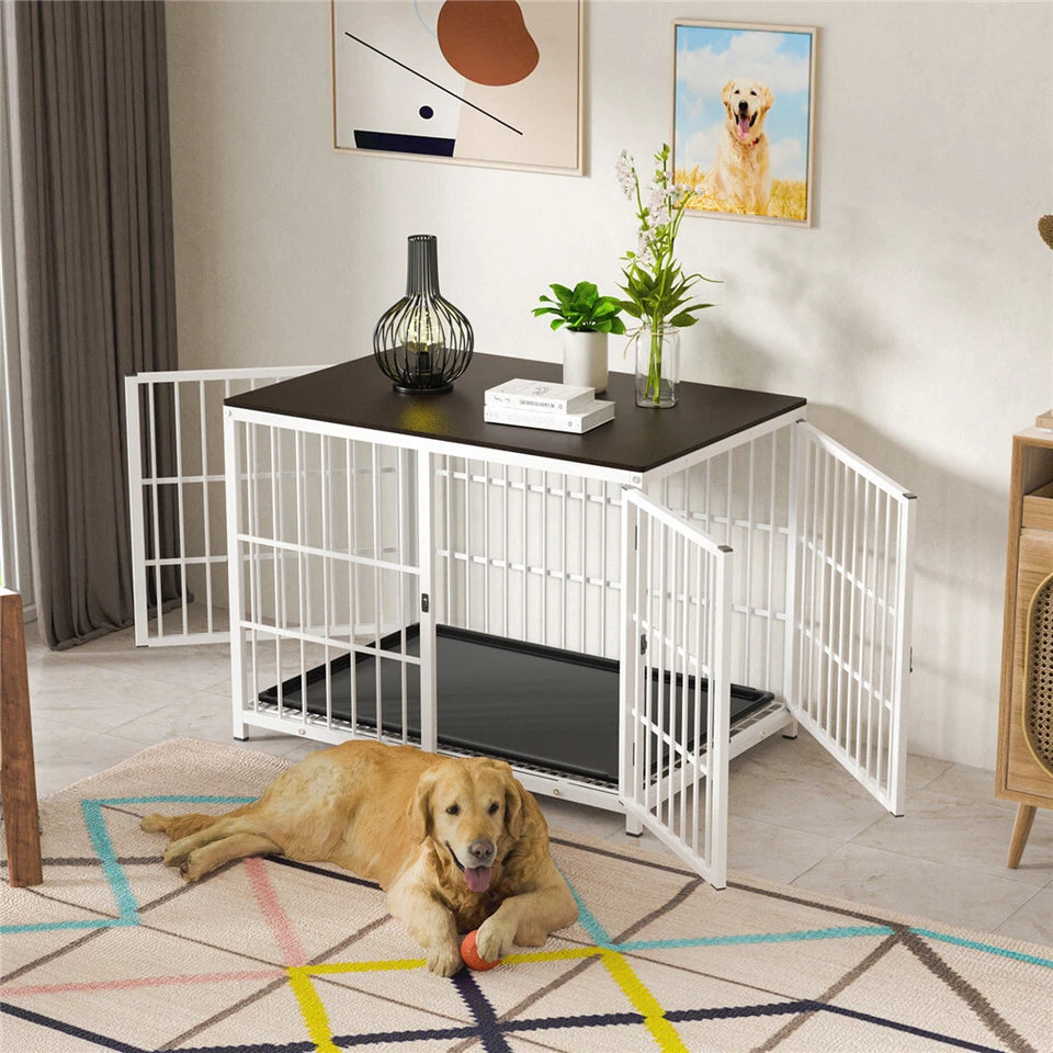 Heavy Duty Wooden Dog Crate End Table with Tray(XL)