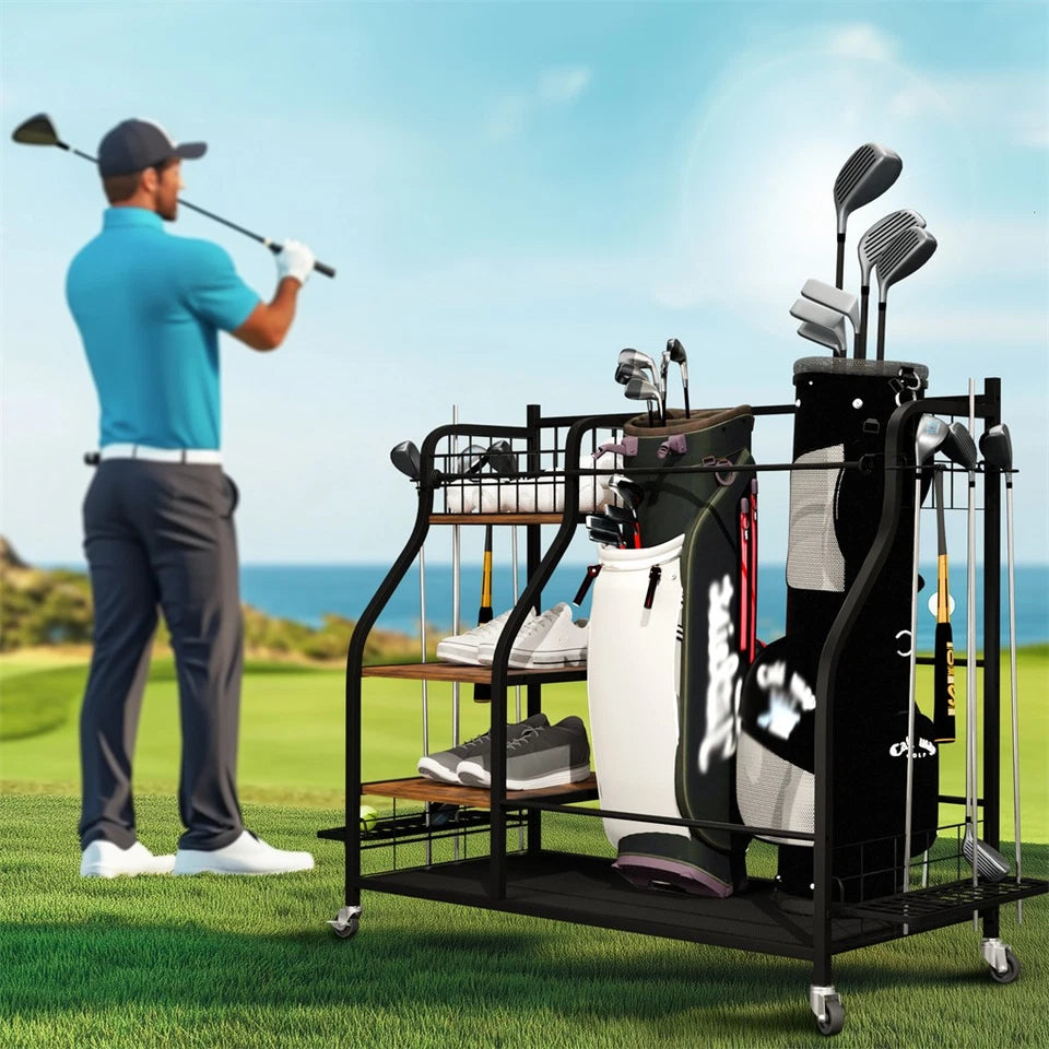 Golf Equipment Organizer with Wheels for Garage or Clubhouse