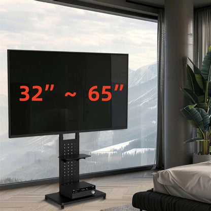 Black TV stand height adjustment detail